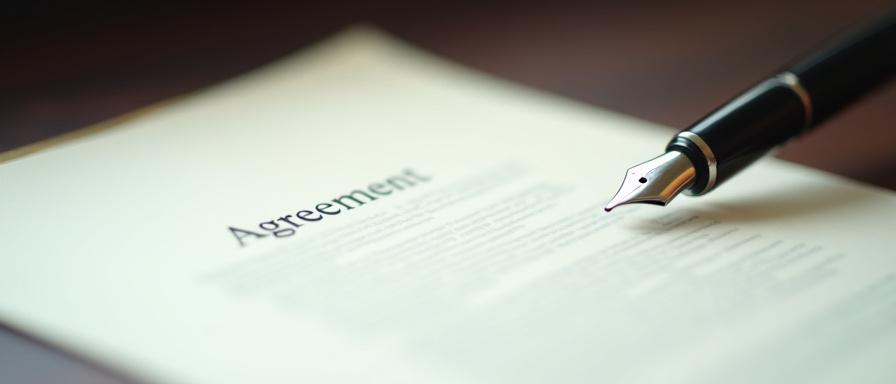 Close up of a legal document with a classic fountain pen